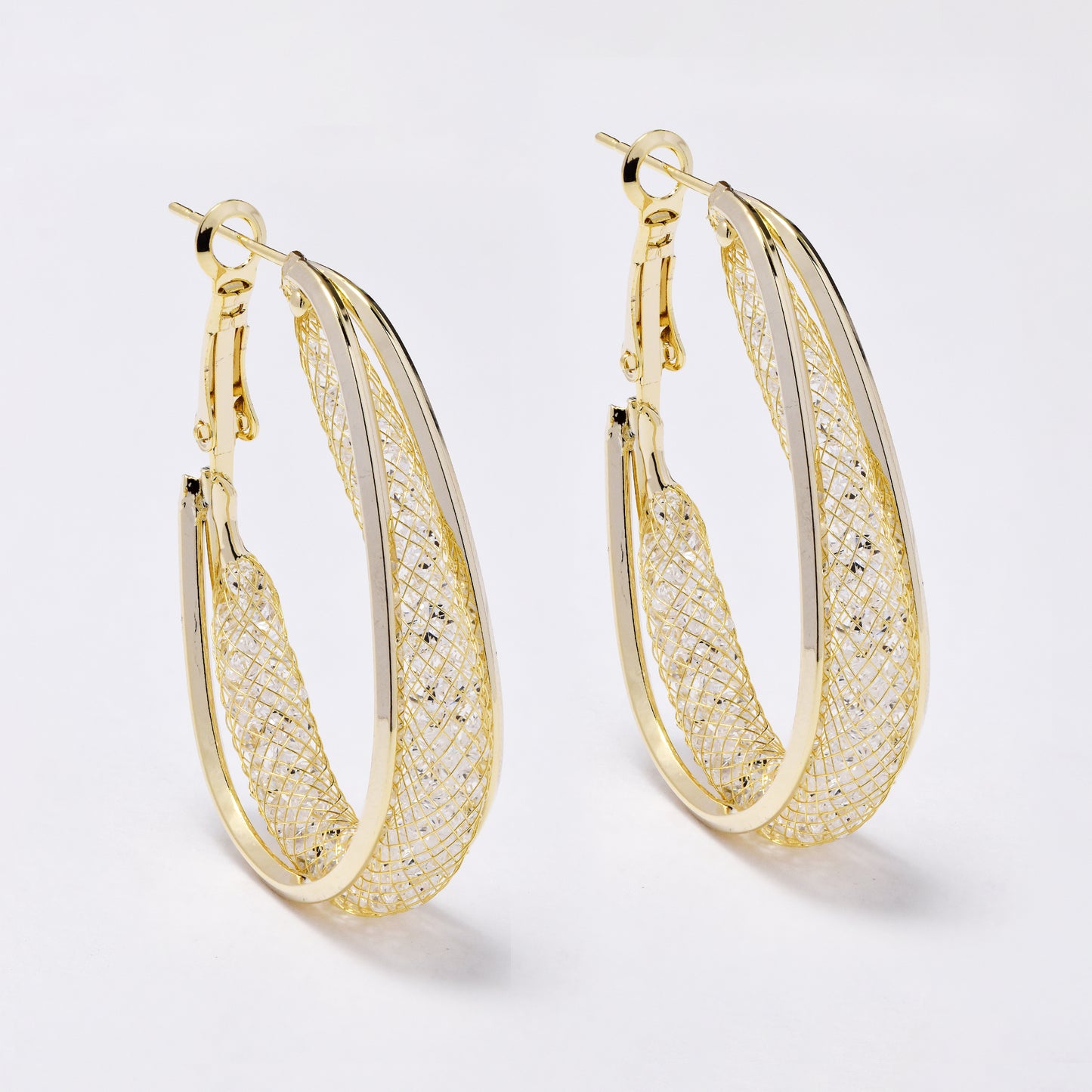 YE7680 - Oval 40mm crystal mesh hoop earring