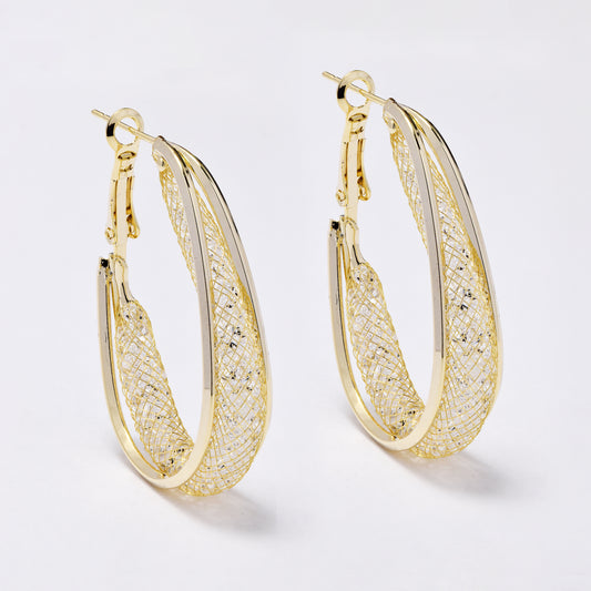 YE7680 - Oval 40mm crystal mesh hoop earring