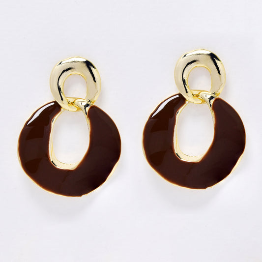 YE7686 - Organic enamel circle drop stud earring