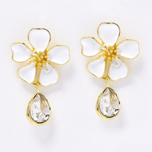 YE7690 - Flower & crystal stud earring