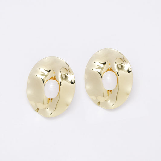 YE7704 - Organic oval disk clip-on earring