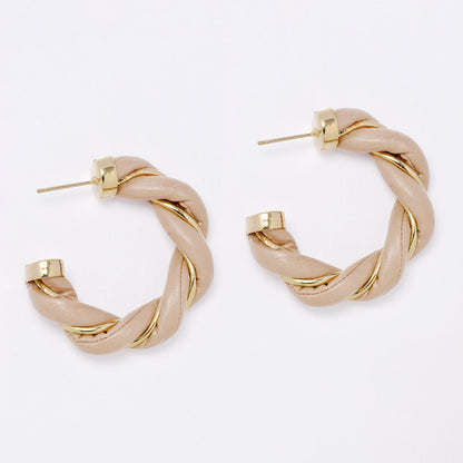 YE7712 - Faux twisted leather pin hoop earring
