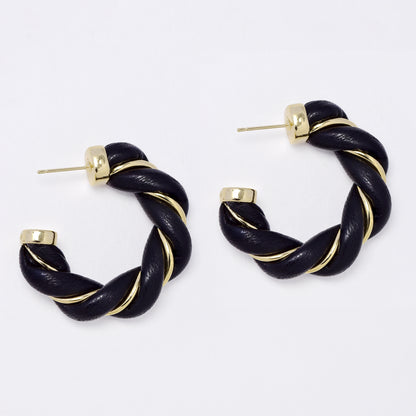YE7712 - Faux twisted leather pin hoop earring