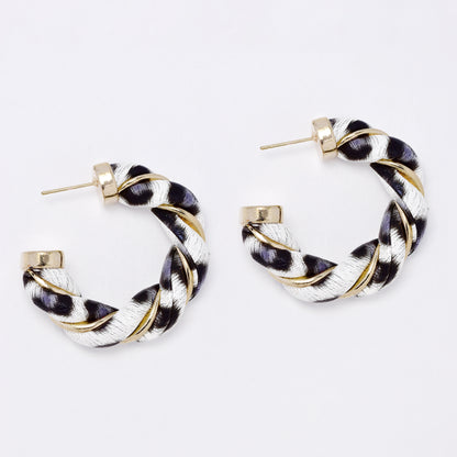YE7712 - Faux twisted leather pin hoop earring