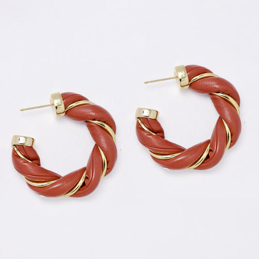 YE7712 - Faux twisted leather pin hoop earring