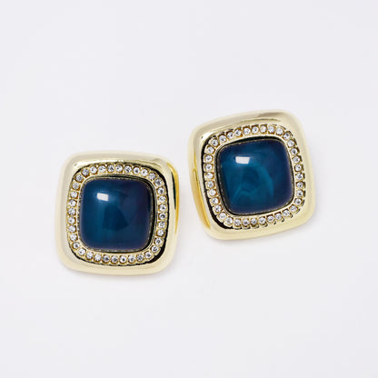 YE7715 - Square enamel & diamante stud earring