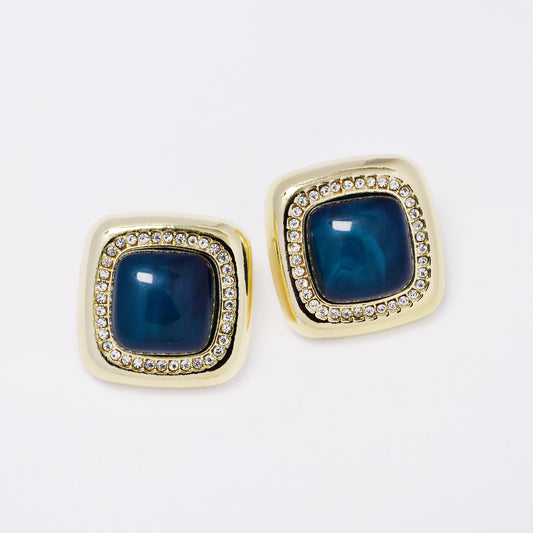 YE7715 - Square enamel & diamante stud earring
