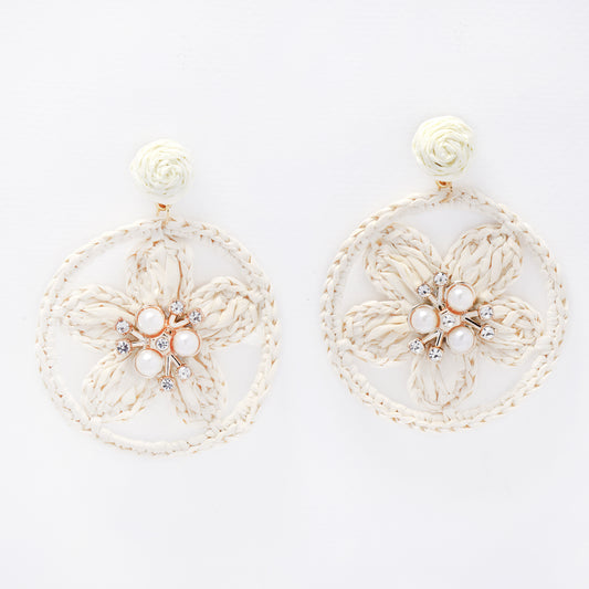 YE7807 - Woven straw 55mm flower drop stud earring