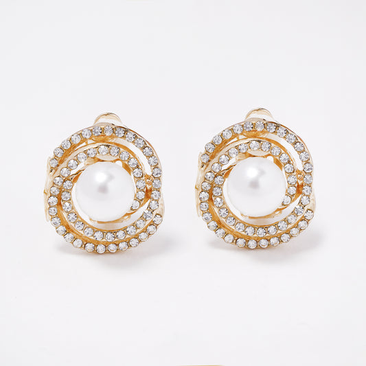 YE7810 - Faux pearl & CZ 20mm x 18mm clip-on earring