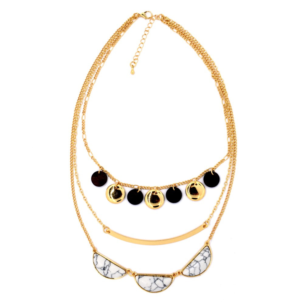 Fashion marble and disc layered gold necklace - YN024