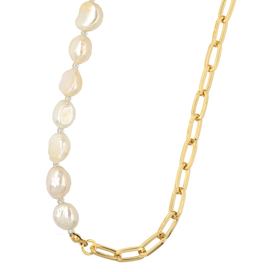 Fashion paperclip link and pearl statement necklace