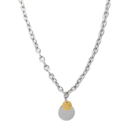 Fashion Silver chain link disk charm necklace - YN4109
