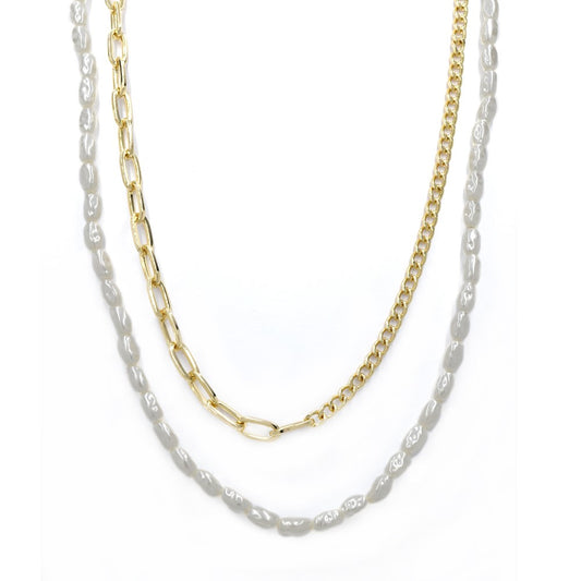 Fashion gold freshwater pearl and chunky chain necklace set