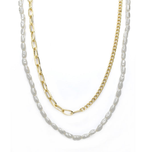 Fashion gold freshwater pearl and chunky chain necklace set - YN4173