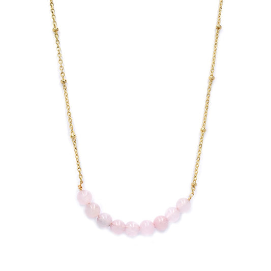Fashion 9 rose quartz beads on gold plated chain - YN4361
