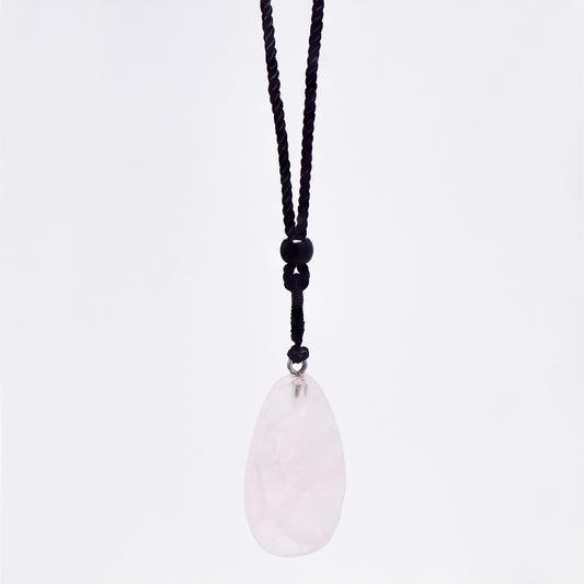 Fashion statement longer length pink stone pendant on black rope