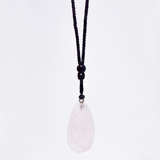 Fashion statement longer length pink stone pendant on black rope - YN4939