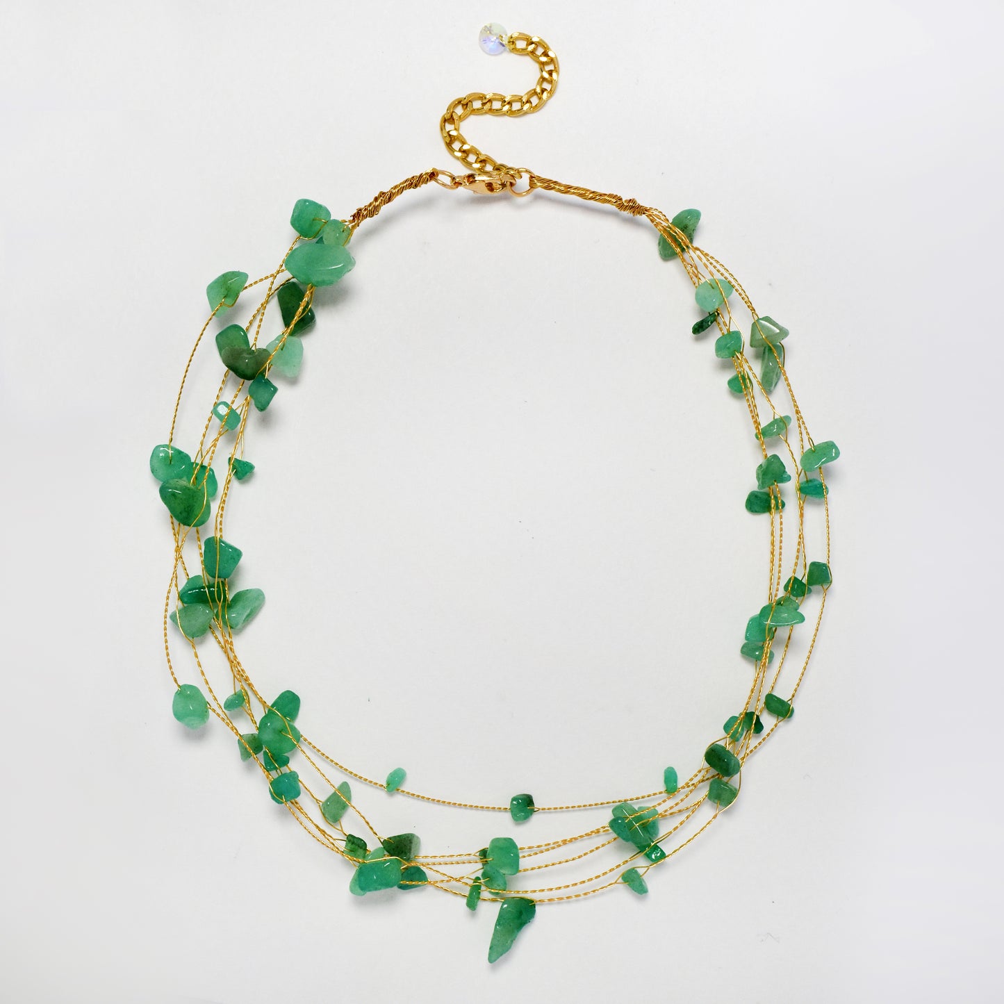 Intertwined multi strand floating stone fashion necklace - 40+5cm - YN5289