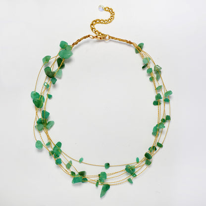 Intertwined multi strand floating stone fashion necklace - 40+5cm - YN5289