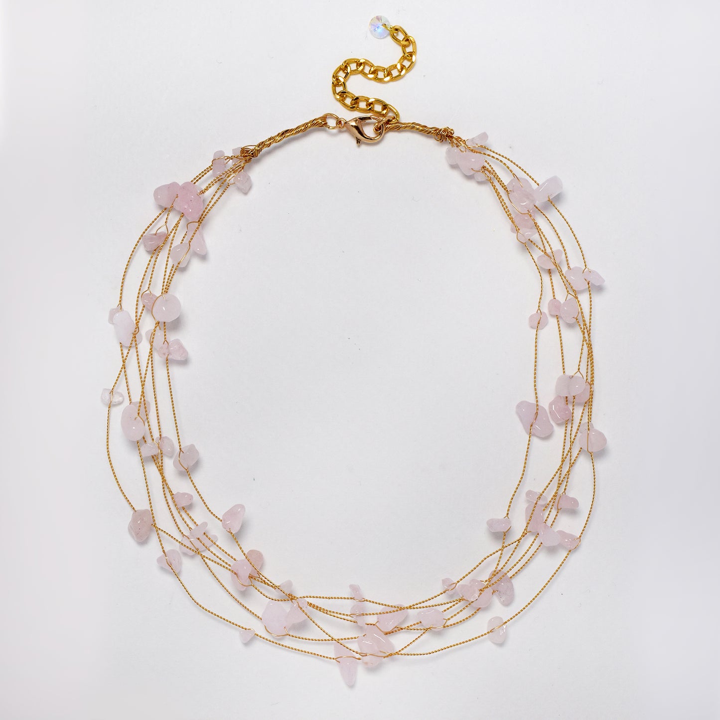 Intertwined multi strand floating stone fashion necklace - 40+5cm - YN5289