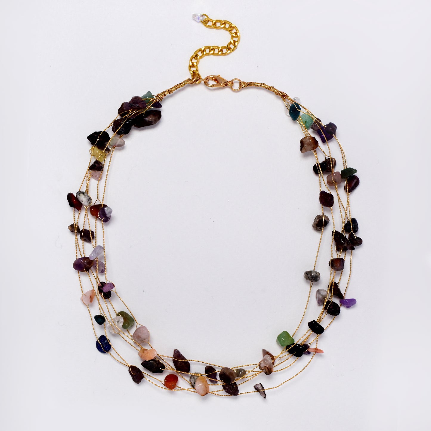 Intertwined multi strand floating stone fashion necklace - 40+5cm - YN5289