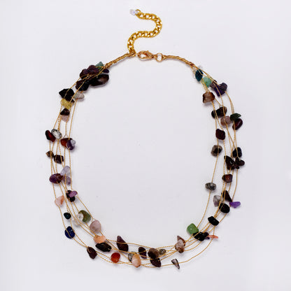 Intertwined multi strand floating stone fashion necklace - 40+5cm - YN5289