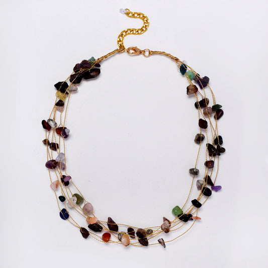 Intertwined multi strand floating stone fashion necklace - 40+5cm - YN5289