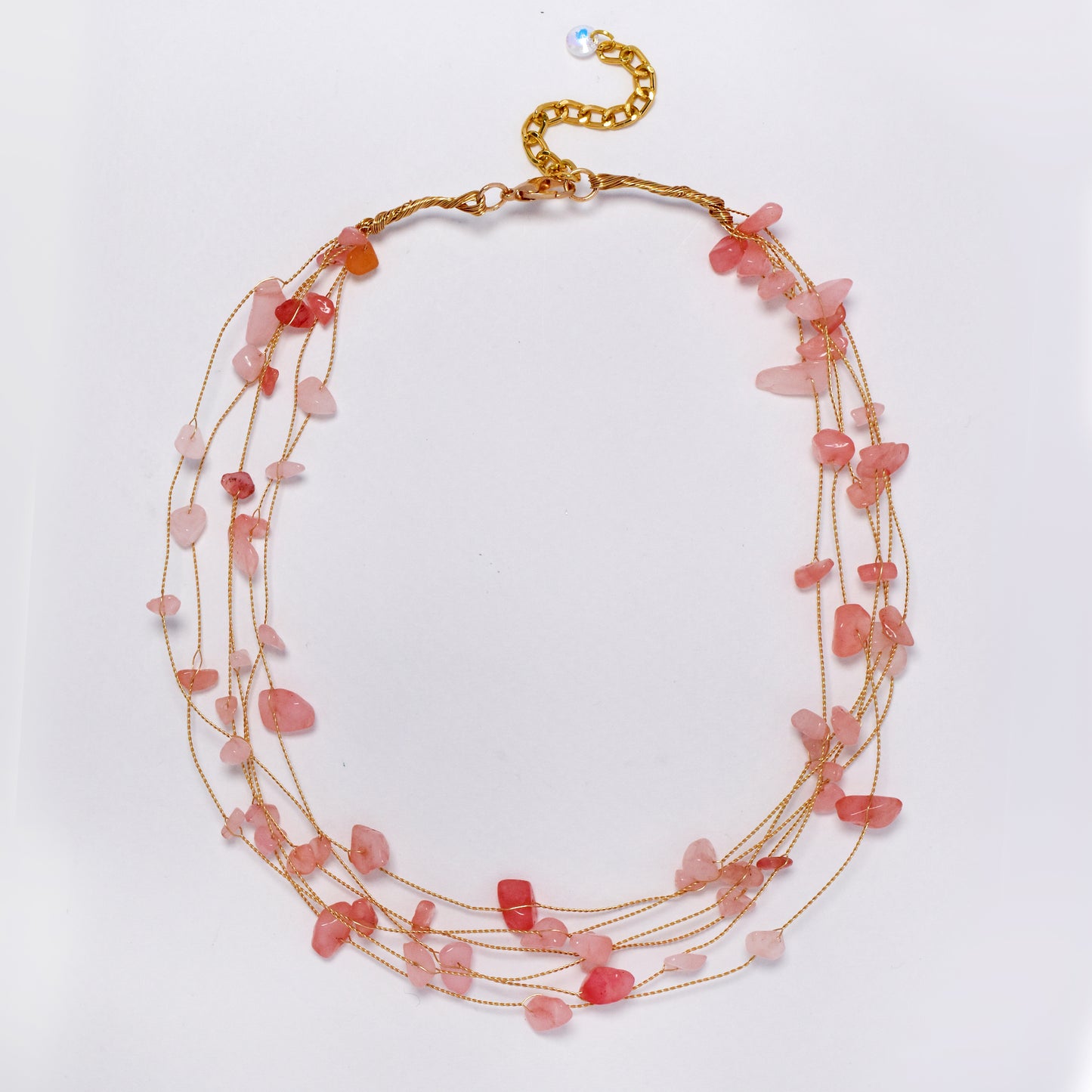 Intertwined multi strand floating stone fashion necklace - 40+5cm - YN5289
