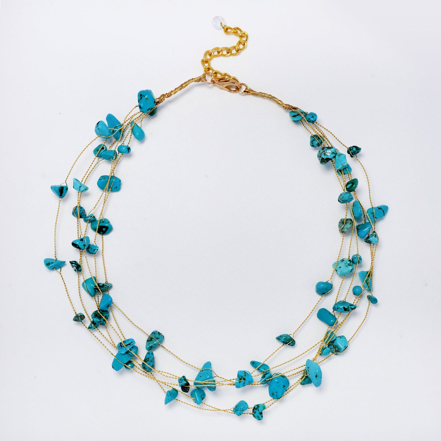 Intertwined multi strand floating stone fashion necklace - 40+5cm - YN5289