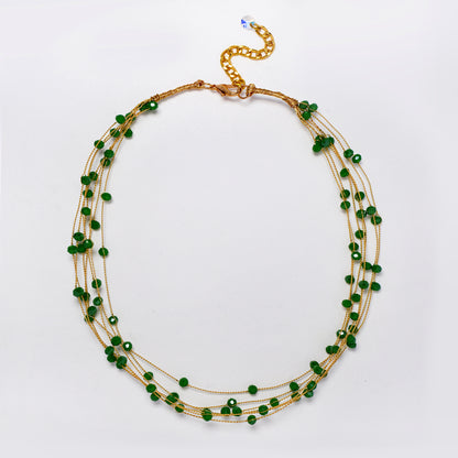 Interwined multi strand floating bead fashion necklace - 40+5cm - YN5290