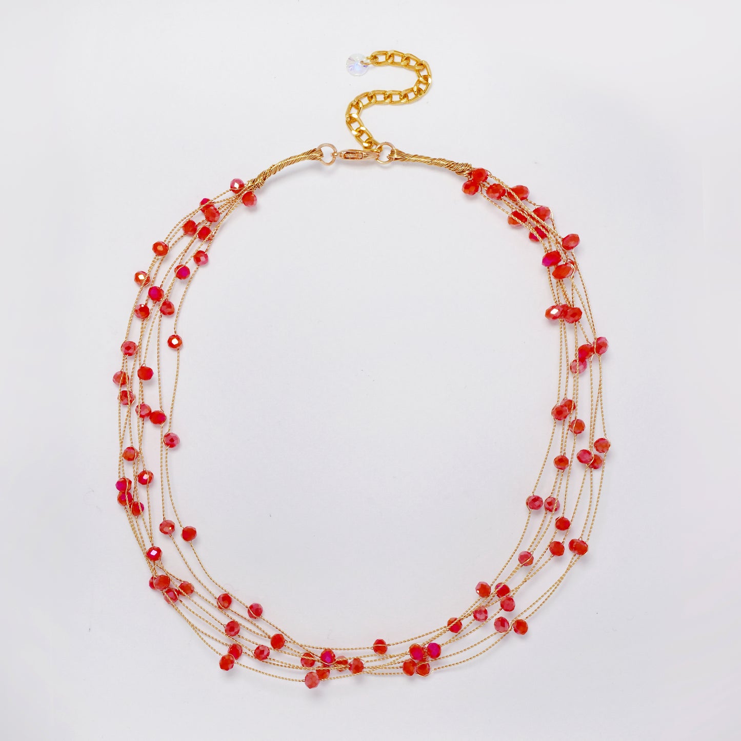 Interwined multi strand floating bead fashion necklace - 40+5cm - YN5290