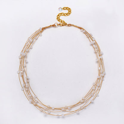 Interwined multi strand floating bead fashion necklace - 40+5cm - YN5290