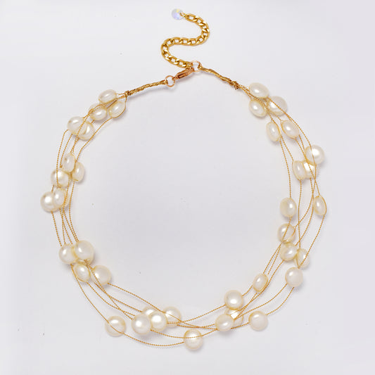 Intertwined multi strand smartie shaped faux pearl necklace - YN5305