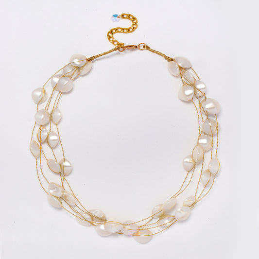 Intertwined multi strand flat faux pearl necklace - YN5307