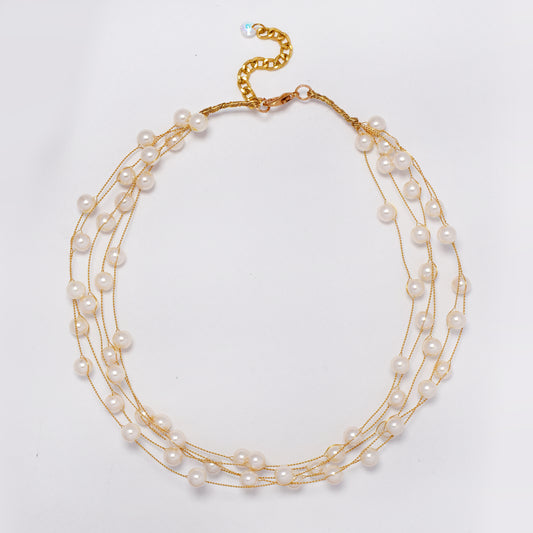 Intertwined multi strand white round faux pearl necklace - YN5311