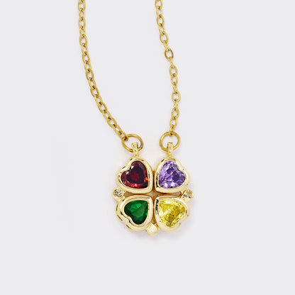 CZYN5615 - Premium brass CZ heart magnet foldable flower pendant on steel chain