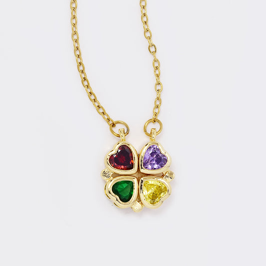 CZYN5615 - Premium brass CZ heart magnet foldable flower pendant on steel chain