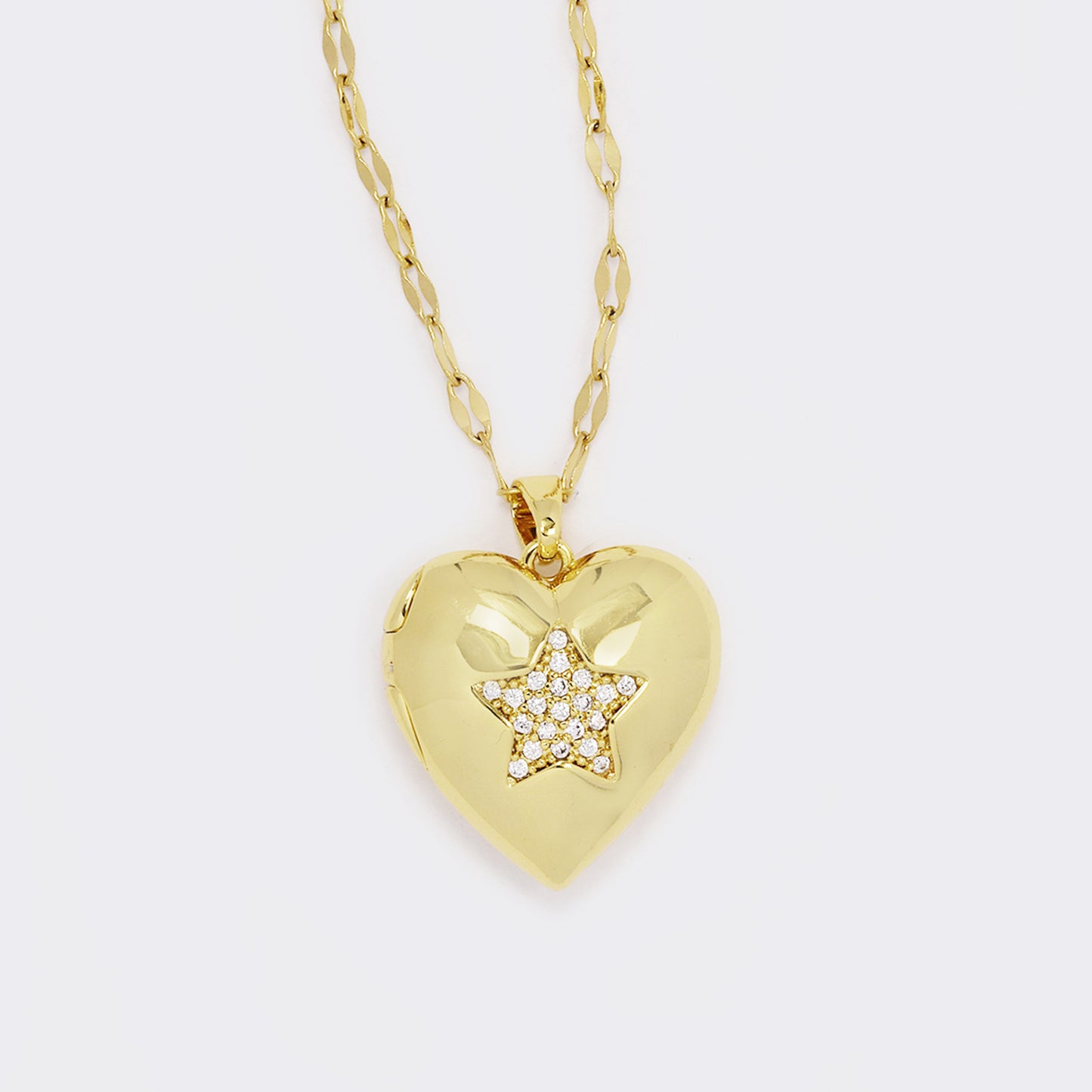 CZ pave star heart locket on steel chain - CZYN5617