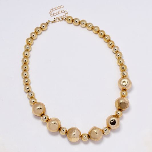 YN7514 - Statement 44cm + 6cm round organic textured bead necklace