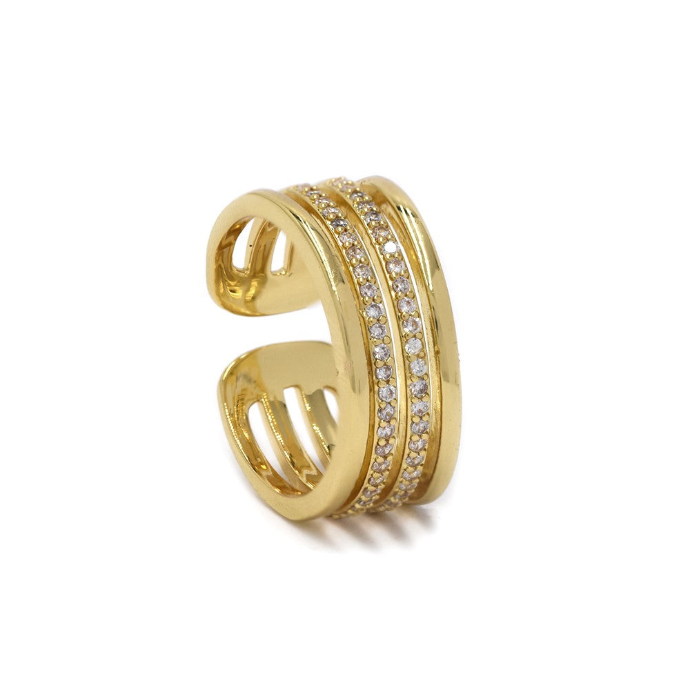 YR4323 - Premium brass centre cubic zirconia 4 bar ring