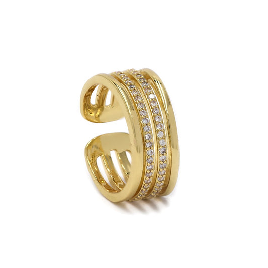 YR4323 - Premium brass centre cubic zirconia 4 bar ring