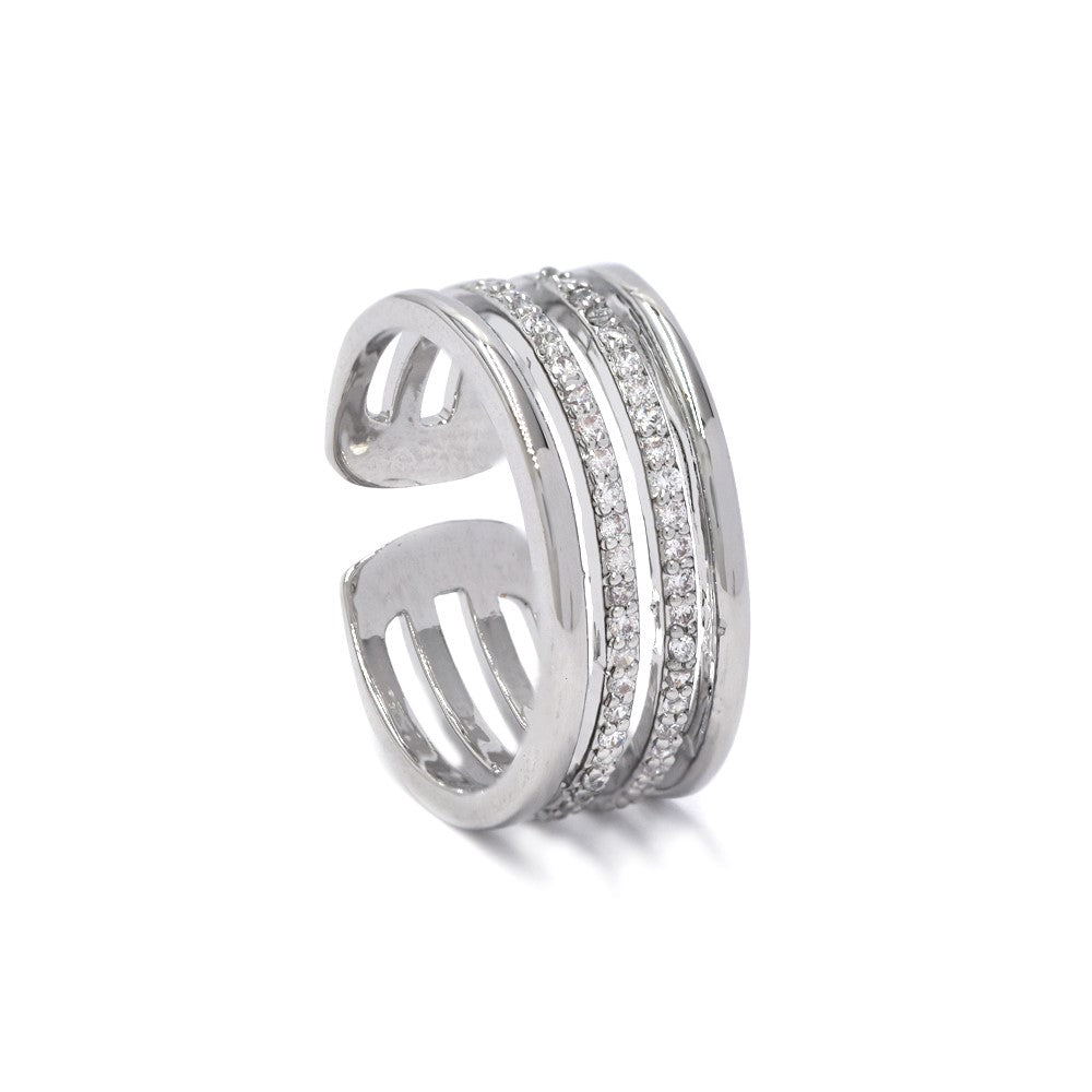 YR4323 - Premium brass centre cubic zirconia 4 bar ring