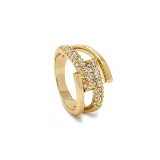 Premium gold and cubic zirconia 4 bar cross over ring