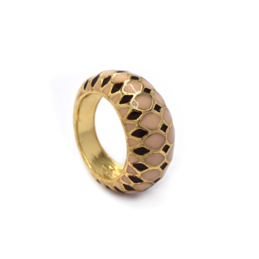 Fashion broad domed peach and black gold plated ring