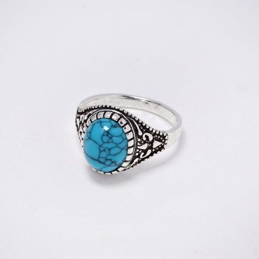 YR6789 - Fashion turquoise stone oxidized detail signet ring