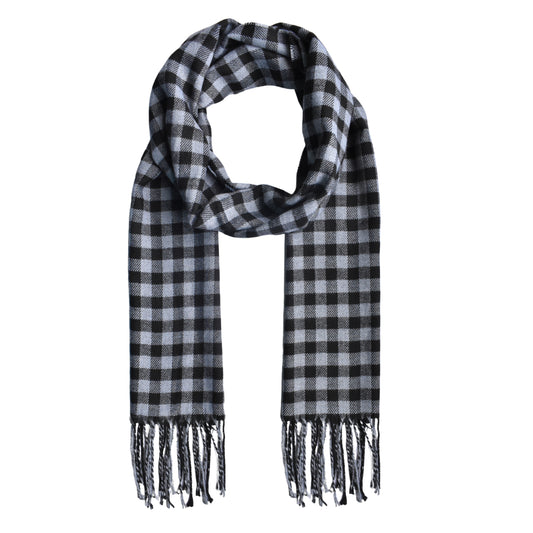 Black checkered print tassel scarf - YS3120