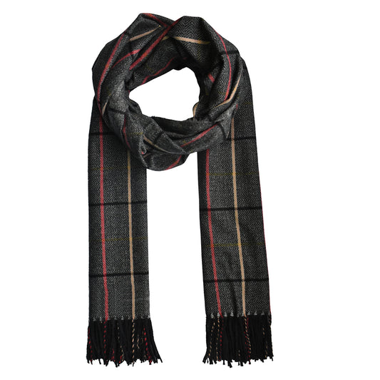 Fine check print tassel scarf