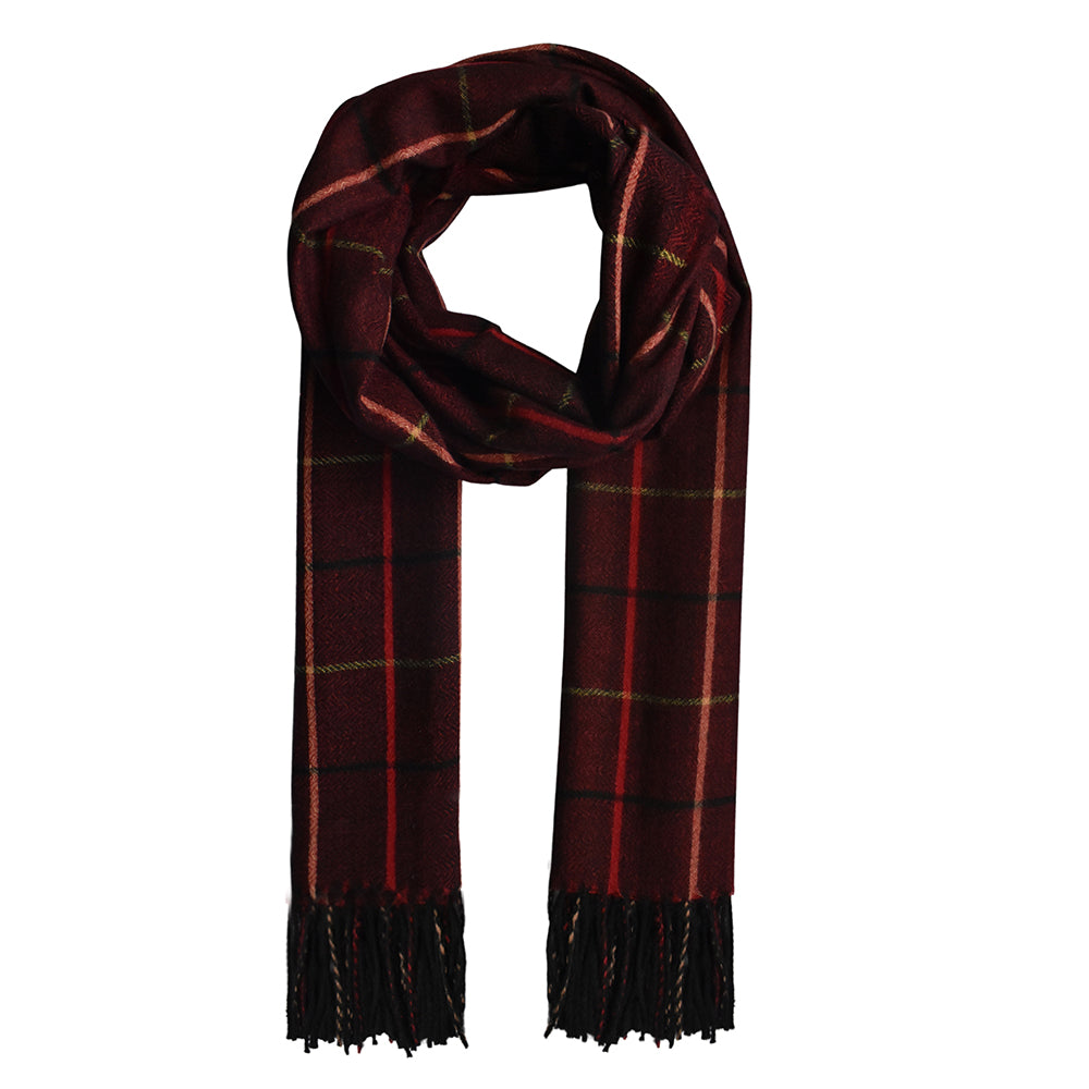 Fine check print tassel scarf - YS3130