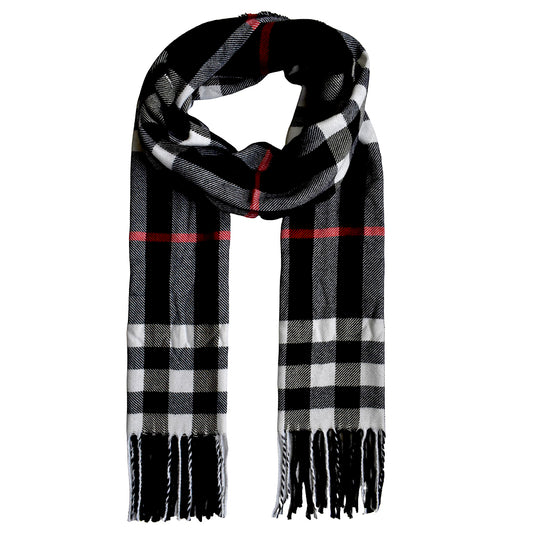 Checkered with red stripe tassel end scarf - YS3235