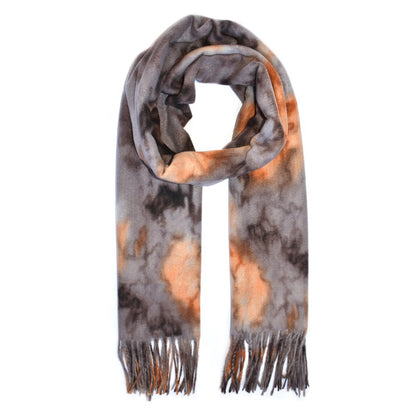 Luxuriously soft tie dye design scarf with tassels - YS4537